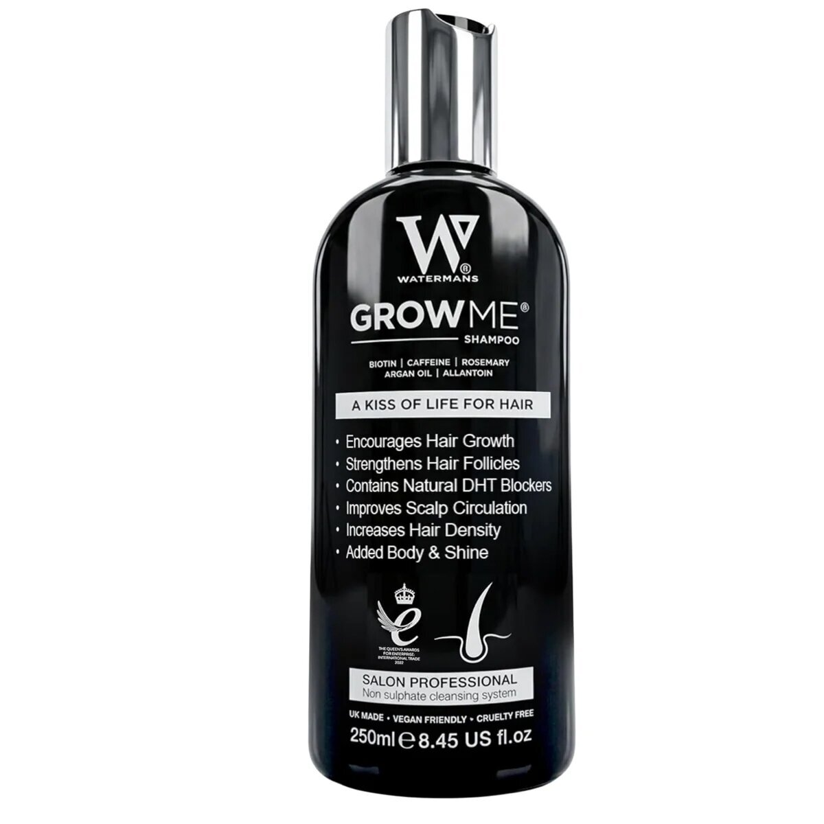 Watermans Grow Me® šampūnas plaukų slinkimo ir retėjimo priežiūrai, 250 ml Watermans Grow Me® šampūnas plaukų slinkimo ir retėjimo priežiūrai, 250 ml